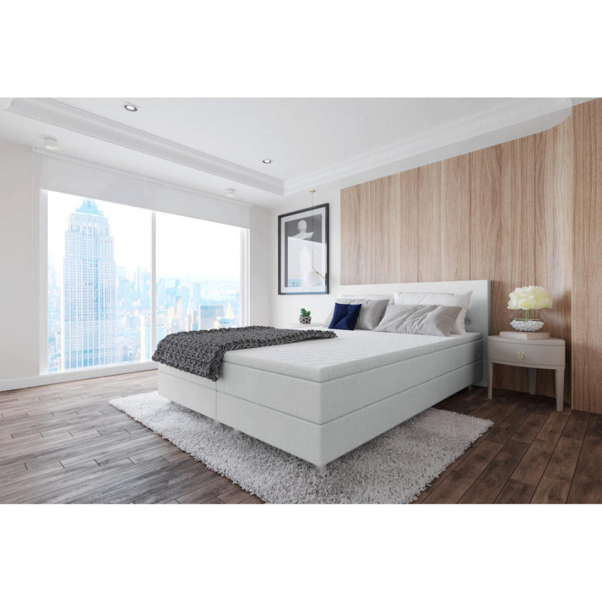 BOXBETT, Polsterbett Sawana mit Bonellfederkern-Matratze und Topper Schlafzimmer - Silberfarben, Holz/Holzwerkstoff (160/200cm) - Best For Home