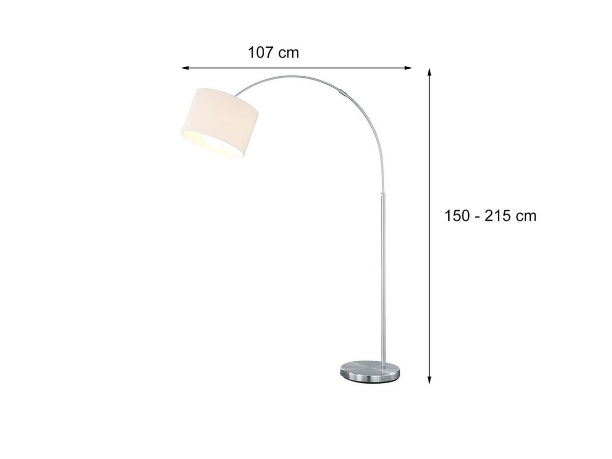 LED-BOGENLAMPE Stoffschirm Weiß Ø 30cm, höhenverstellbar - Weiß, Metall (107/30/215cm) - meineWunschleuchte