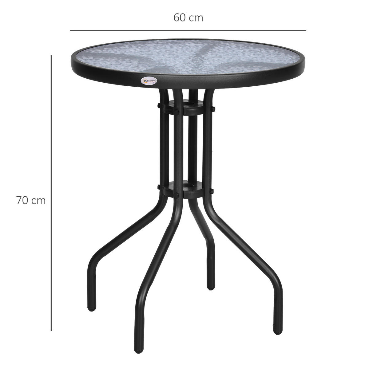 GARTENTISCH aus Metall Ø60 x 70 cm Schwarz mit Sicherheitsglas - Schwarz, Metall (60/60/70cm) - Modfu