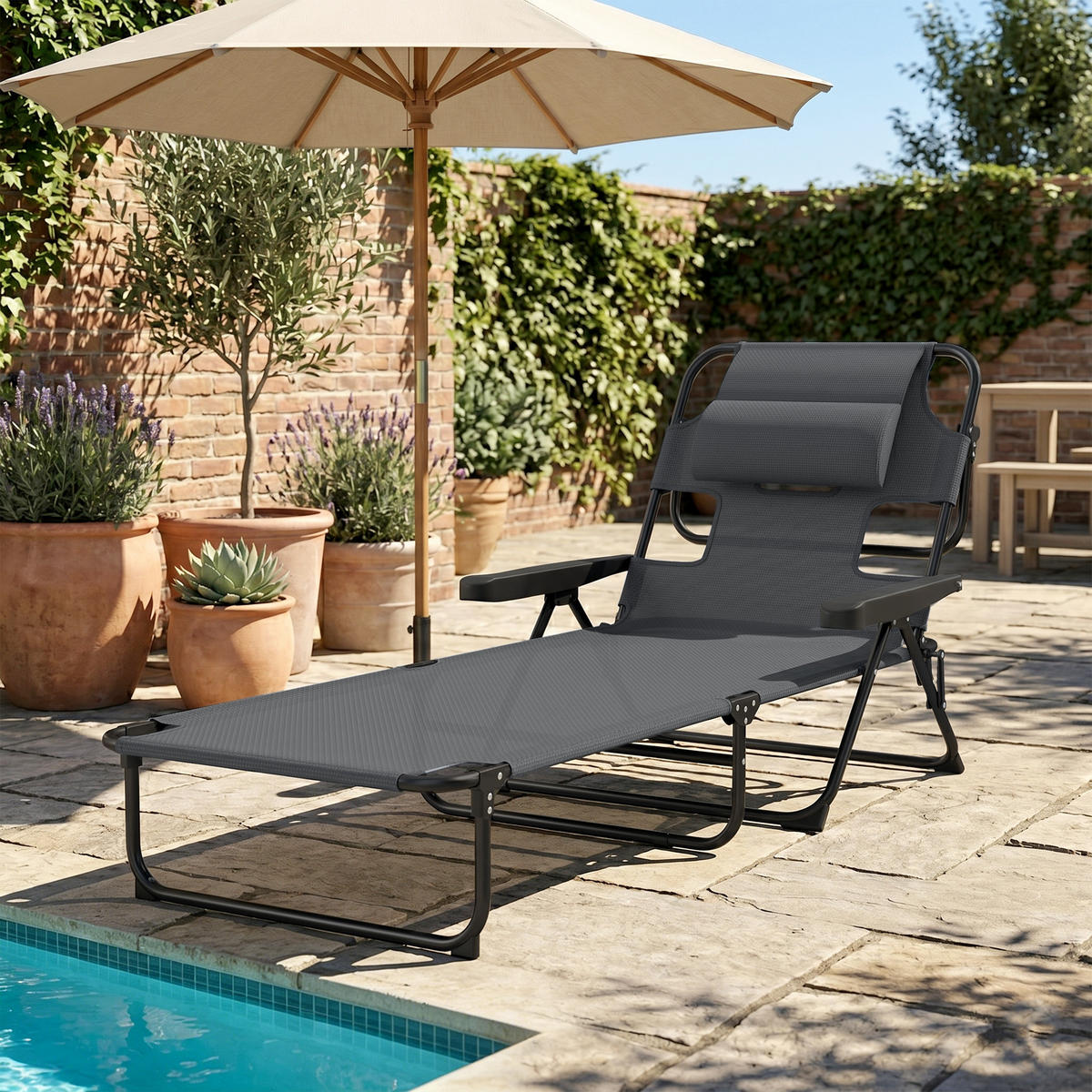GARTENLIEGE Dunkelgrau 1 Stück - Dunkelgrau, Textil (145/89/72cm) - GiPP