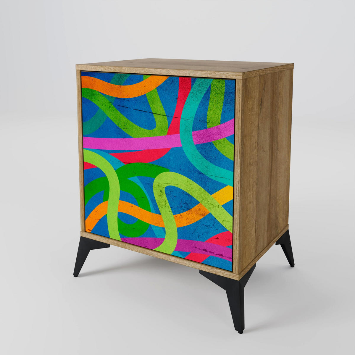 SIDEBOARD STREAMER TANGLE, Eichefarben, 57,5x42x67,5 cm, Schwarze Metall-Rahmenfüße - Eichefarben/Multicolor, Holzwerkstoff/Metall (57.5/67.5/42cm) - SpaceRebels