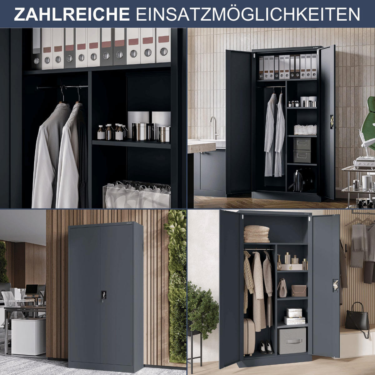 MEHRZWECKSCHRANK Metall abschließbar REKL 185x90x45cm Anthrazit - Anthrazit, Metall (90/185/45cm) - DELUKE