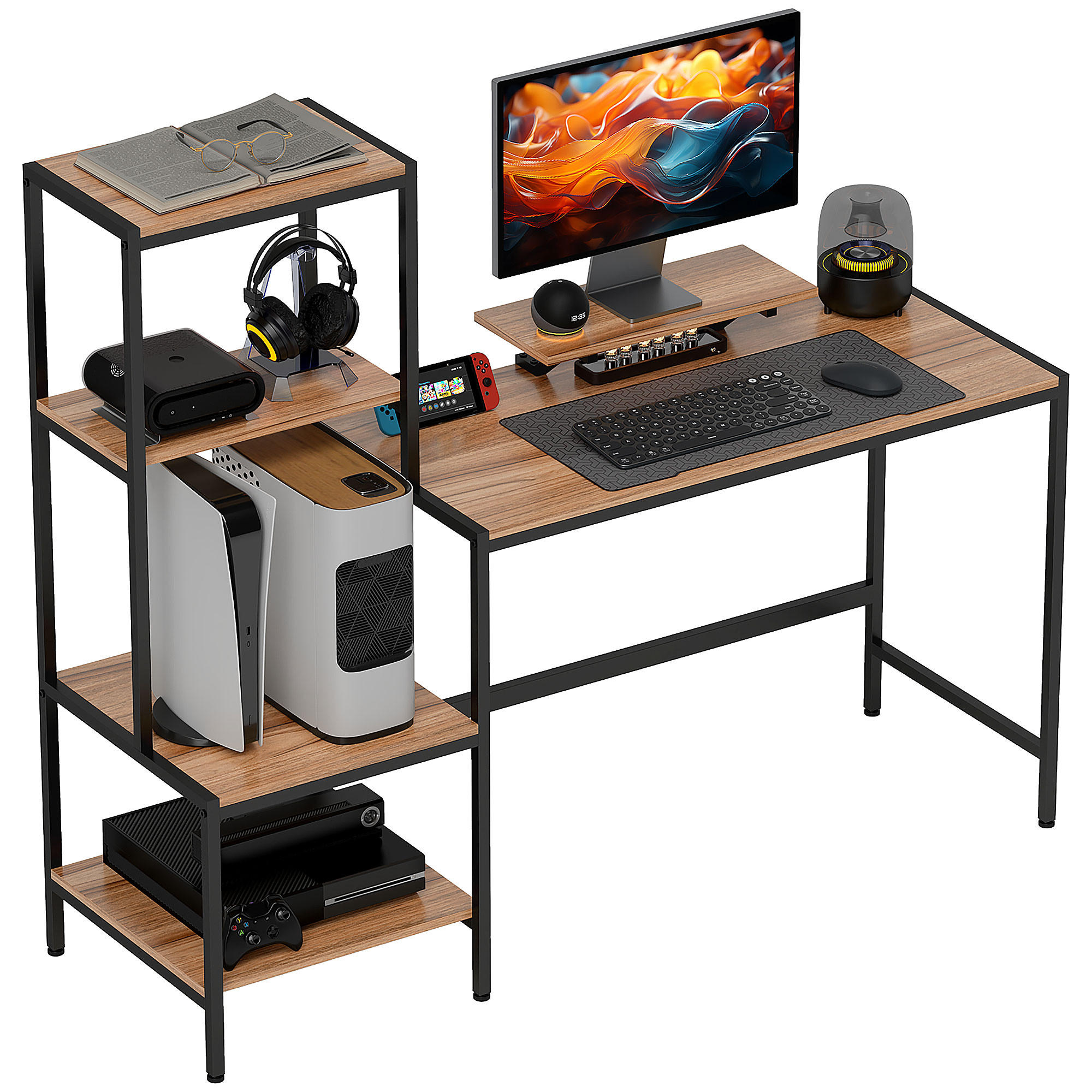 SCHREIBTISCH Computertisch mit Monitorständer, CPU-Ständer, 150 x 48 x 125 cm, Braun - Braun, Holzwerkstoff (48/150/125cm) - HOMCOM