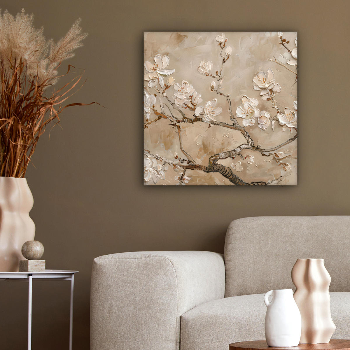 LEINWANDBILD - Blumen - Modern - Beige - Weiß - Blüte - 50x50 - Room Decor - Beige, Textil (50/50cm) - MuchoWow