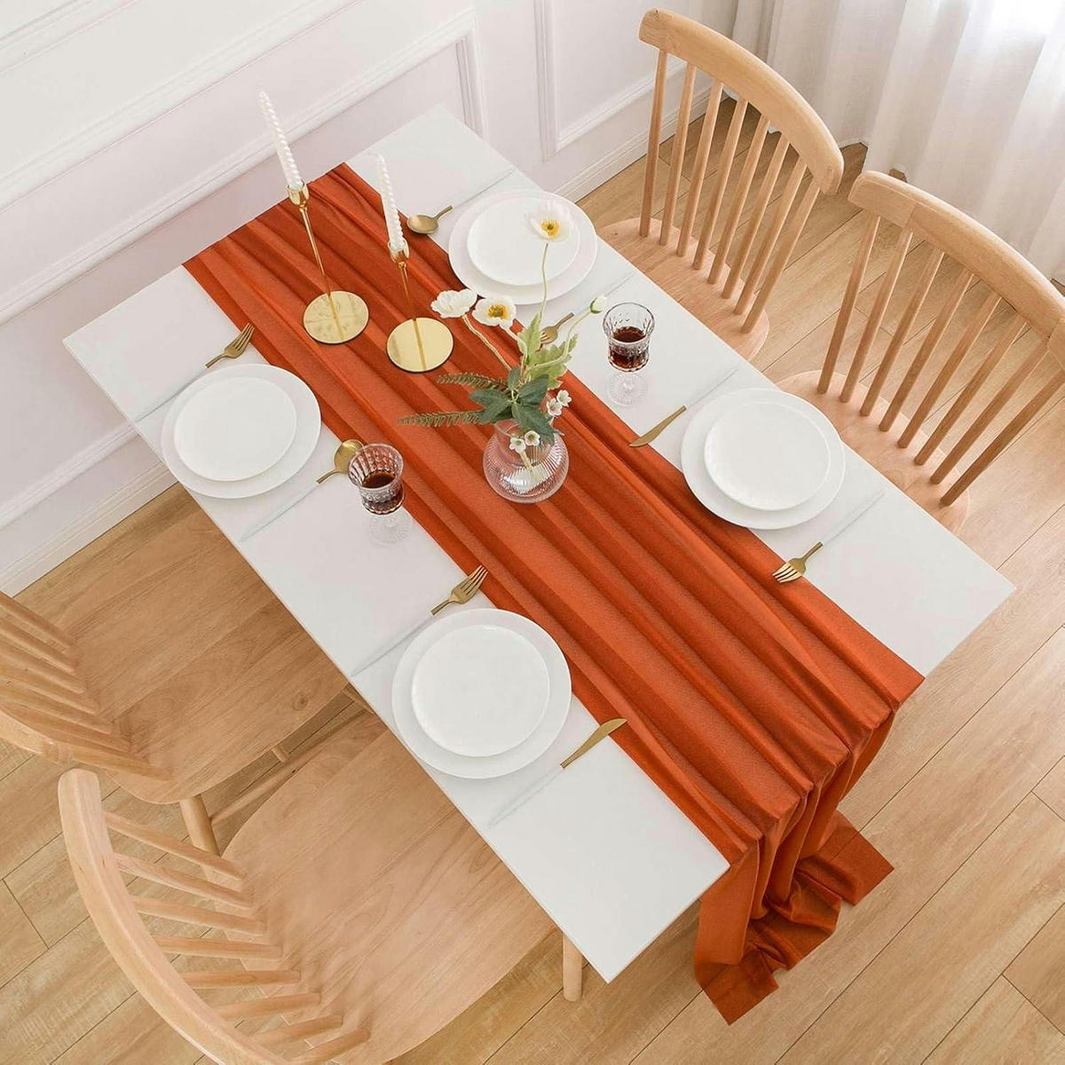 TISCHLÄUFER Chiffon Terracotta 75 x 400 cm - Orange, Textil (75/4/1.5cm)