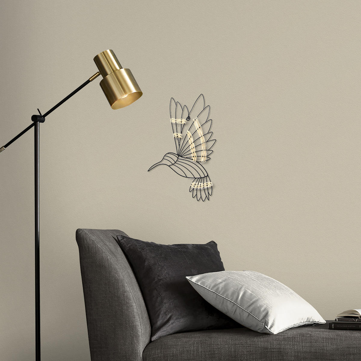 METALLKUNST - Kolibri mit Rattan - Schwarz - Schwarz, Metall (26/36/26cm) - Art for the Home