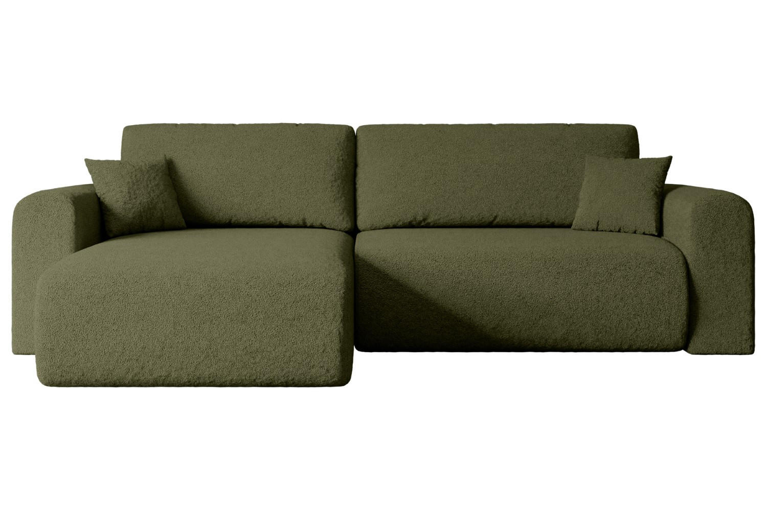 ECKSOFA mit Schlaffunktion und Bettkasten ORRO-L - 272x145x83 cm Grün Bouclé - Schwarz/Grün, Holzwerkstoff/Kunststoff (272/145cm) - ALTDECOR