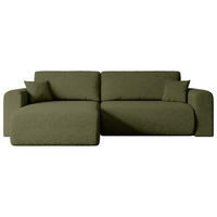 ECKSOFA mit Schlaffunktion und Bettkasten ORRO-L - 272x145x83 cm Grün Bouclé - Schwarz/Grün, Holzwerkstoff/Kunststoff (272/145cm) - ALTDECOR