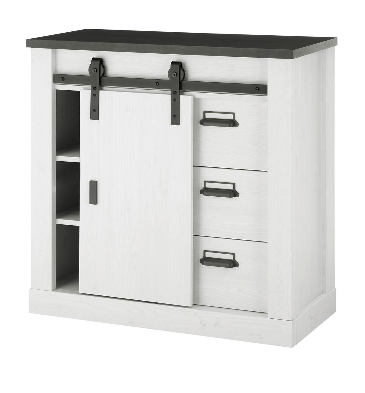 SCHUHKOMMODE weiß Pinie, anthrazit Landhaus, Flurkommode mit Schiebetür - Anthrazit/Weiß, Holzwerkstoff/Metall (93/91/43cm) - Furn.Design