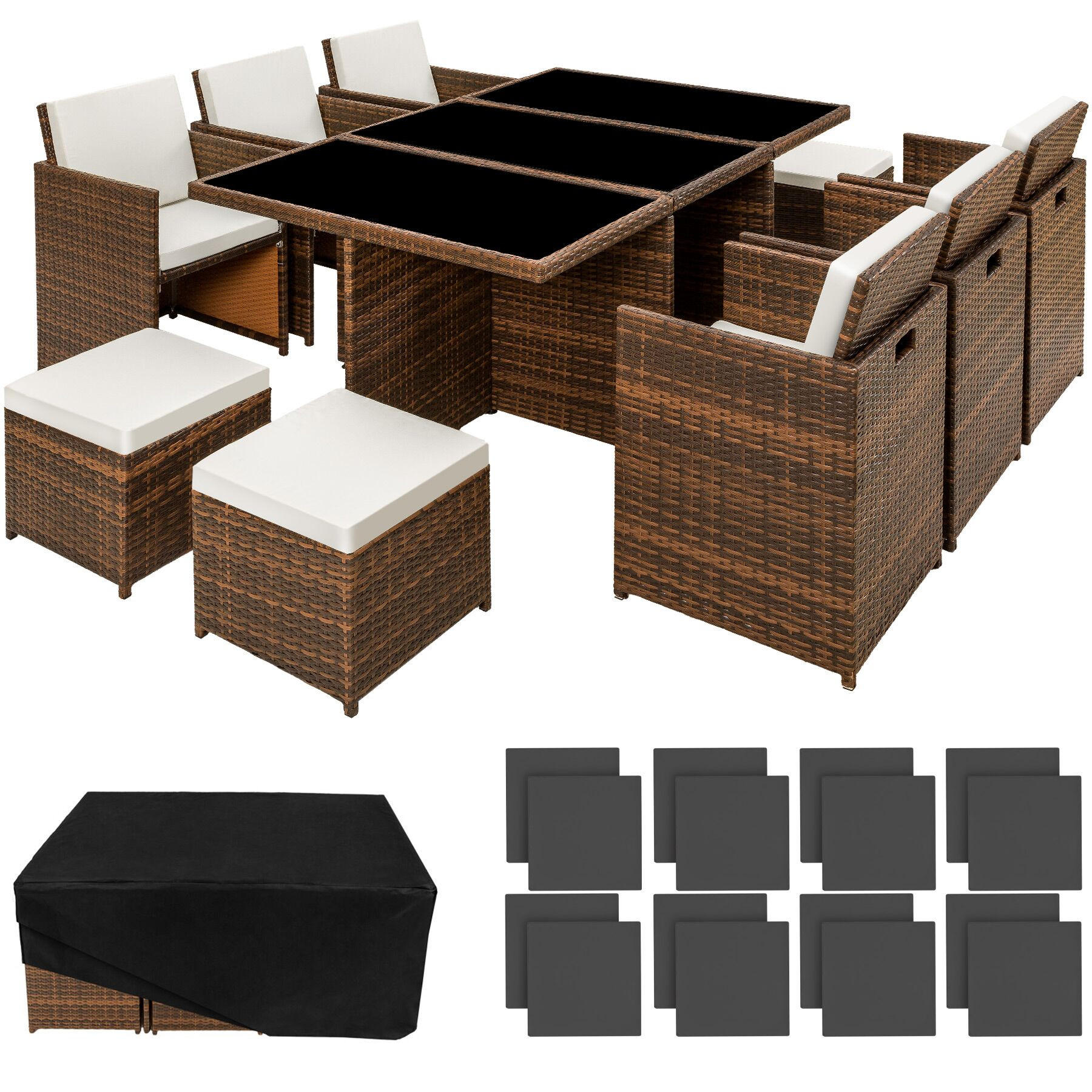 RATTAN SITZGRUPPE New York,2 Bezugssets, zusammenschiebbar, inklusive Schutzhülle,schwarz/braun - Schwarz/Braun, Kunststoff - tectake