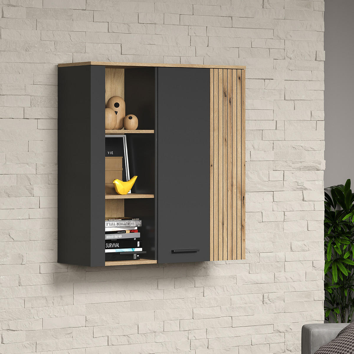 VITRINE Esteban Anthrazit - Anthrazit, Holzwerkstoff (90/99/34cm) - Trendteam