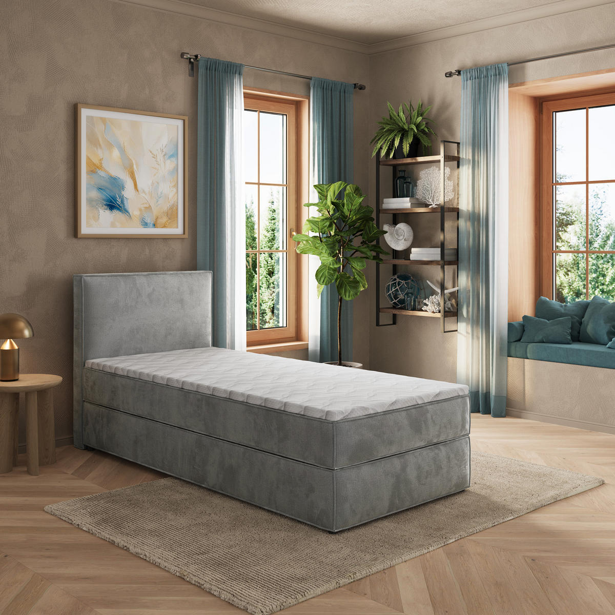 BOXBETT PELLIO 90x200 cm mit Matratze und Topper - Hellgrau - Hellgrau, Holz (90/200cm) - MASSENO