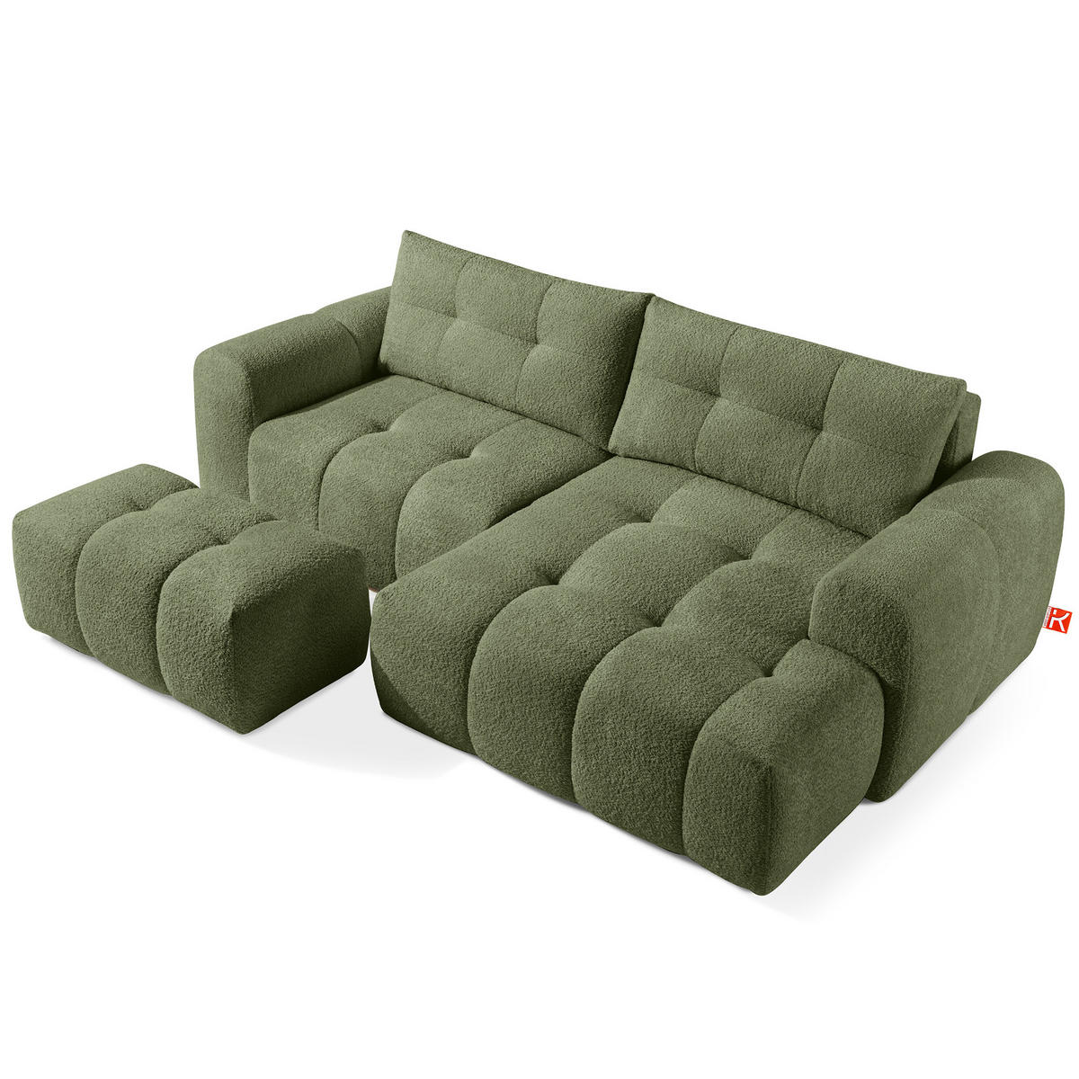ECKSOFA RECHTS RAVIA, Bouclé, Olivgrün - Olivgrün, Holz/Textil (256/104cm) - KONSIMO®