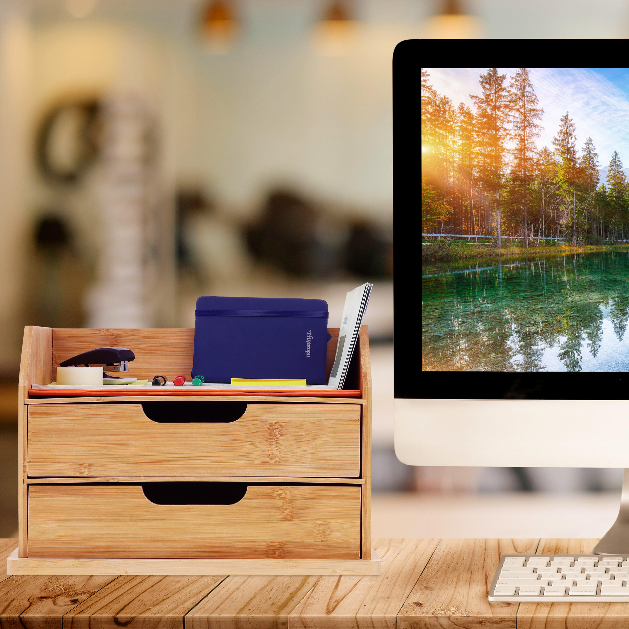 SCHREIBTISCH-ORGANIZER - Hellbraun, Holz (28/36/24cm) - Relaxdays
