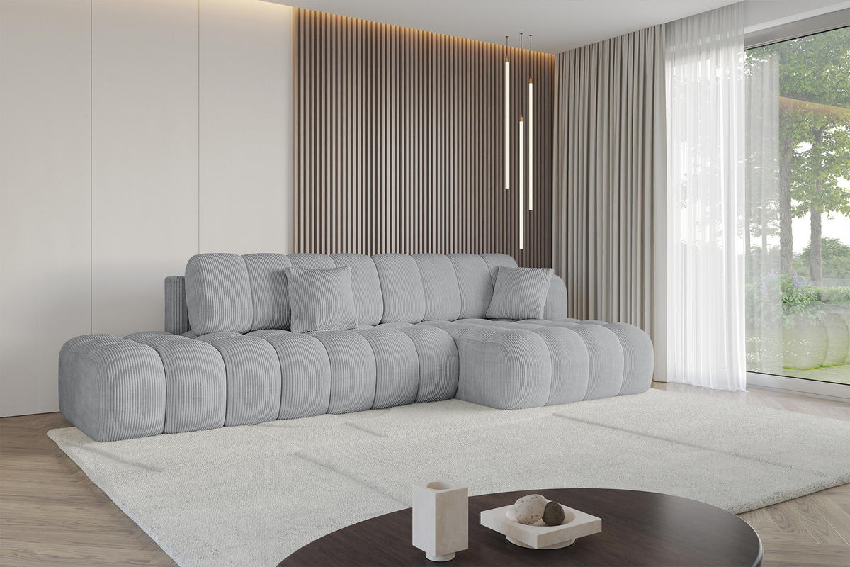 ECKSOFA mit Schlaffunktion Ottomane RECHTS OLEA-L2 321x164x75 Grau Cord - Chromfarben/Schwarz, Holzwerkstoff/Kunststoff (164/321cm) - ALTDECOR