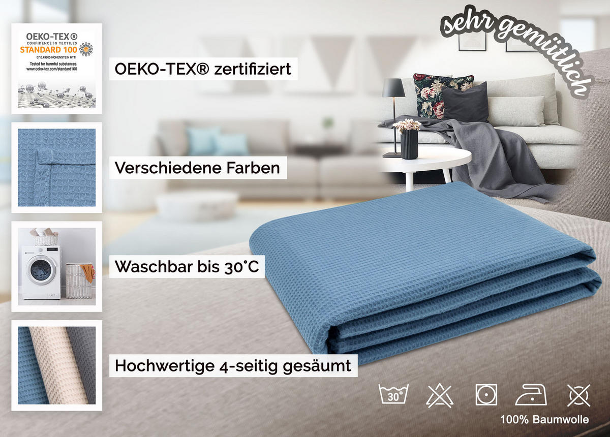 KUSCHELDECKE, 150x200 cm, 100% Baumwolle, Blau - Petrol, Textil (150/200cm) - Zollner
