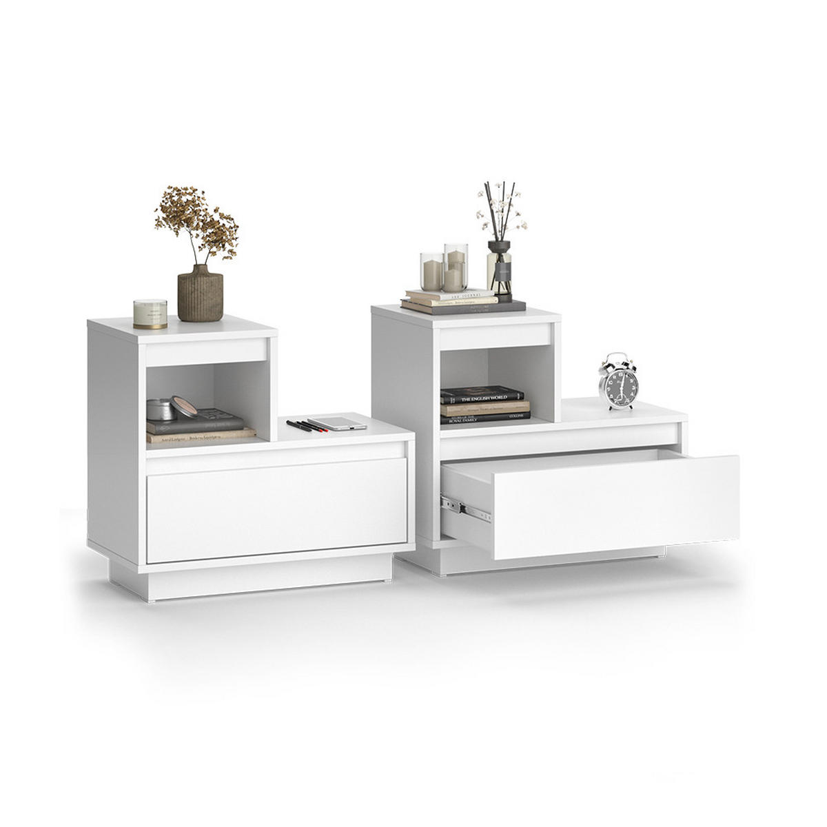 NACHTTISCH Tina Weiß 59.4 x 53.2 cm 2er Set - Weiß, Holzwerkstoff (59.4/53.2/32.1cm) - Vicco