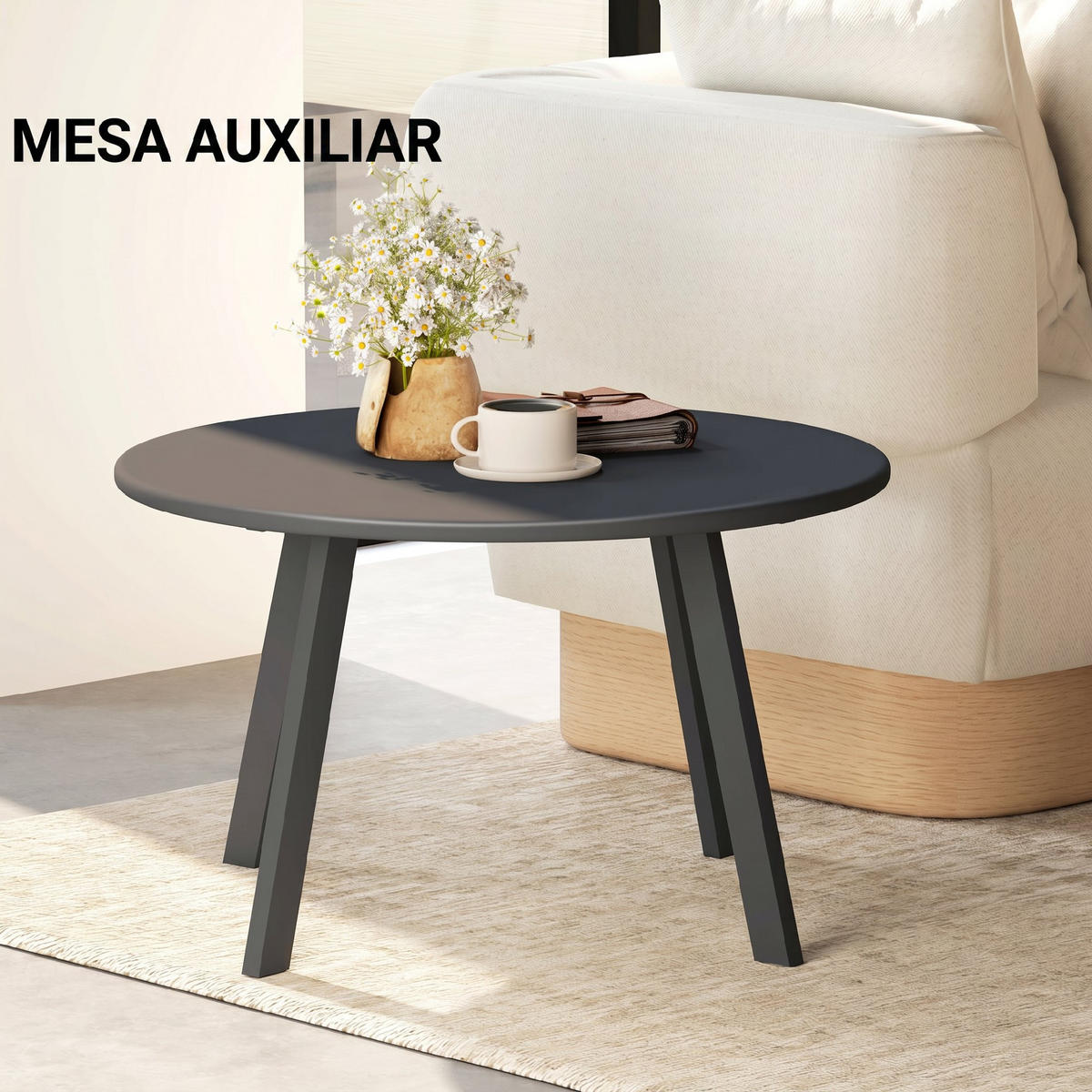 COUCHTISCH,RUND Metall rutschfest Ø70x42cm,grau - Grau, Metall (70/70/42cm) - Vallsero