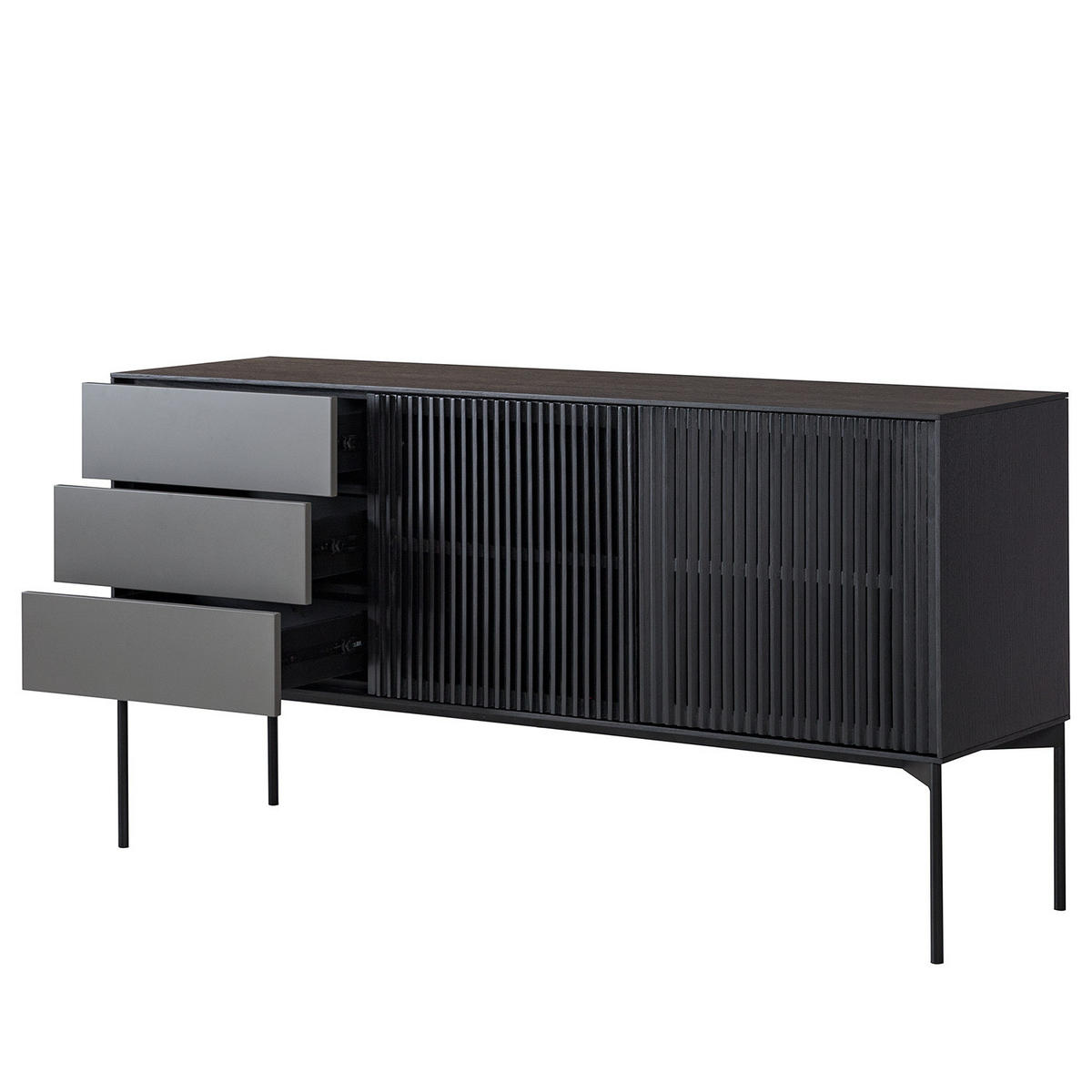 SIDEBOARD - Echtholzfurnier - Eiche Schwarz - Eichefarben/Schwarz, Holz/Holzwerkstoff (160/82/45cm) - home24