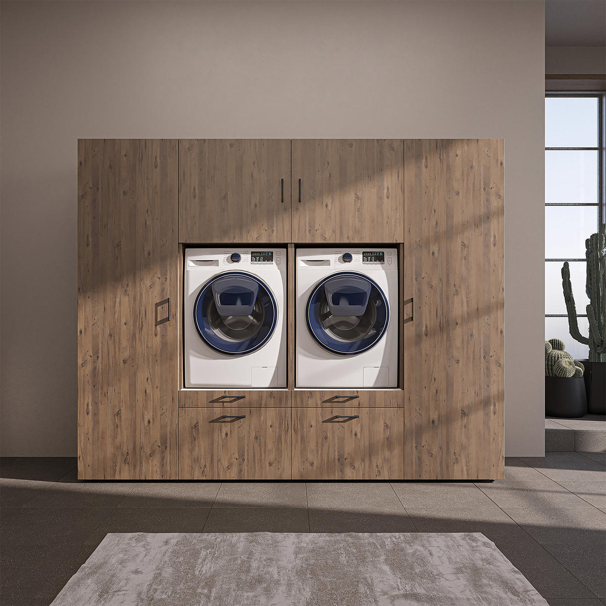 WASCHMASCHINENSCHRANK Serie 2 254cm Breit, 205cm Hoch - Eichefarben, Holzwerkstoff (254/205/67cm)