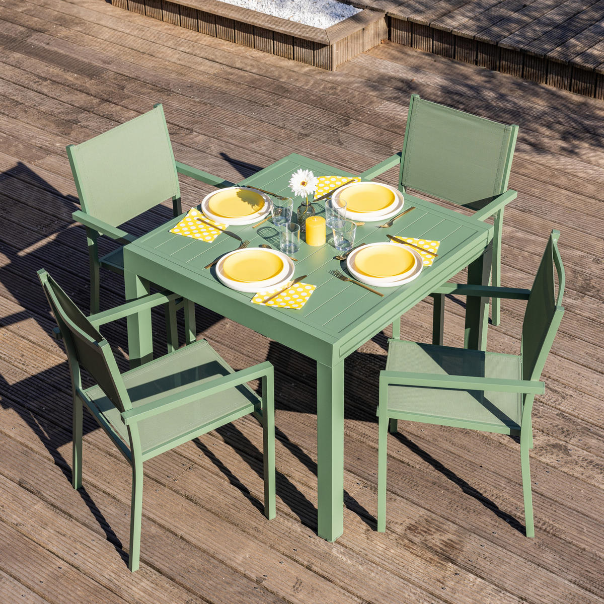 GARTENMÖBEL Venezia Salbeigrün und Aluminium salbeigrün 90/180 cm 8 Plätze - Grün, Metall - Happy Garden