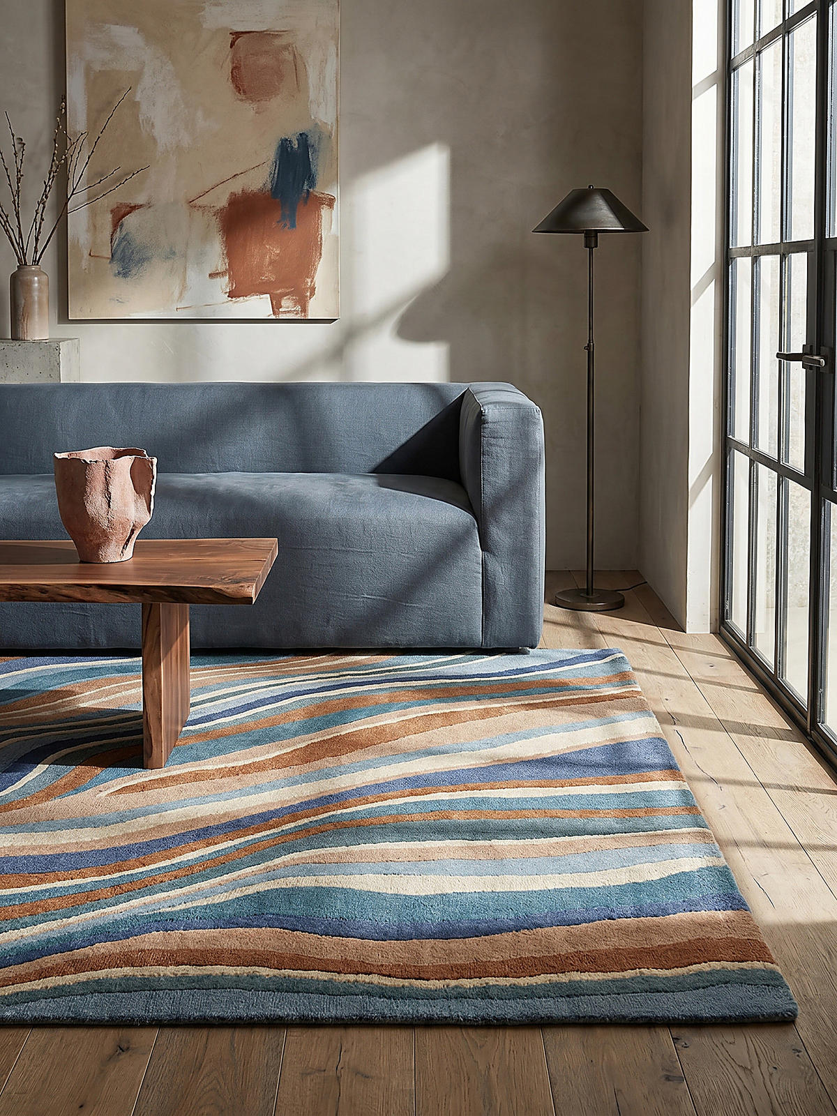 WOLLTEPPICH DERWENT, abstrakt, Blau-Bunt, 200 x 290 cm - Multicolor, Textil (200/290cm) - KADIMA DESIGN