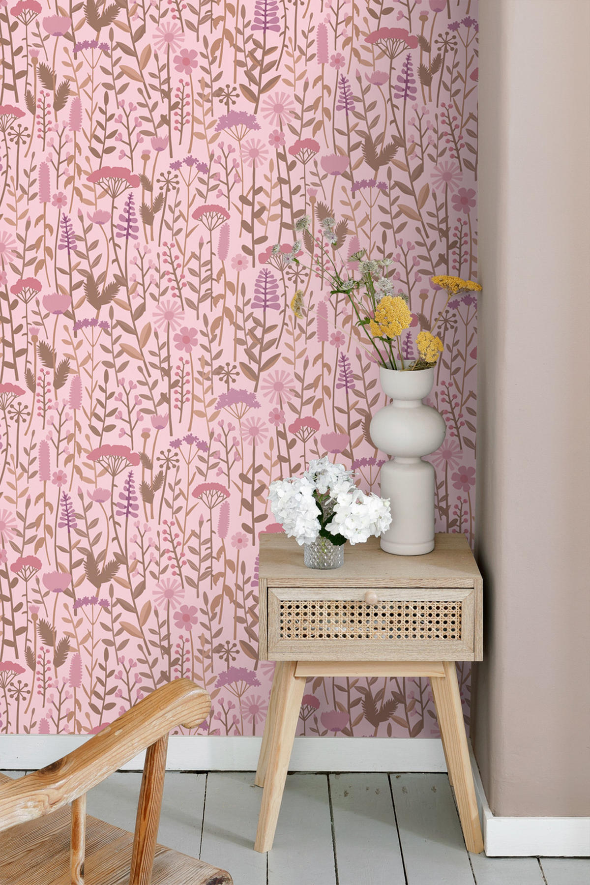 TAPETE Feldblumen 50 x 900 cm - Pink, Papier (50/0.1cm) - ESTAhome