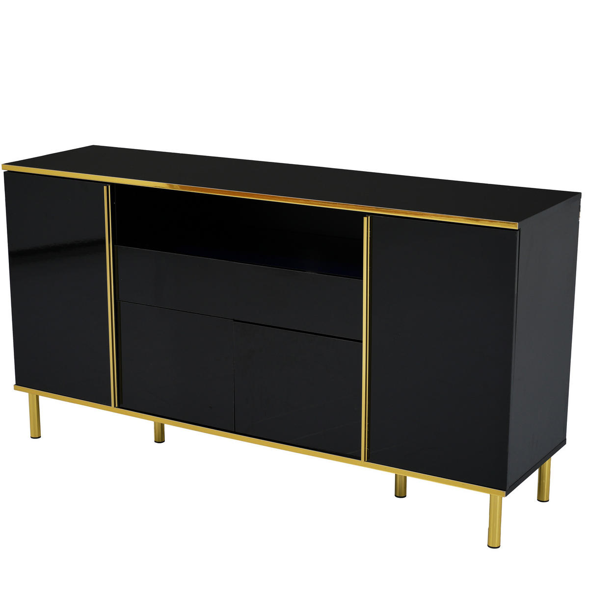 SIDEBOARD aus MDF und Spanplatte 150x40x80 cm Schwarz Hochglanz mit LED-Beleuchtung und Stauraum - Schwarz, Holzwerkstoff (150/80/40cm) - IVMEU