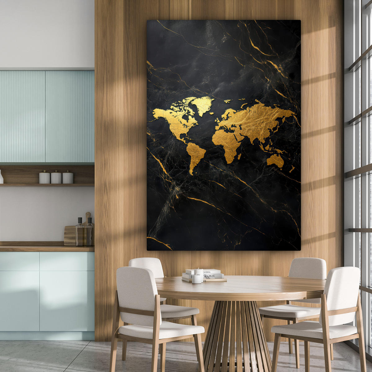 LEINWANDBILD Weltkarte - Gold - Marmor 90x140 cm - Goldfarben, Textil (90/140cm) - MuchoWow