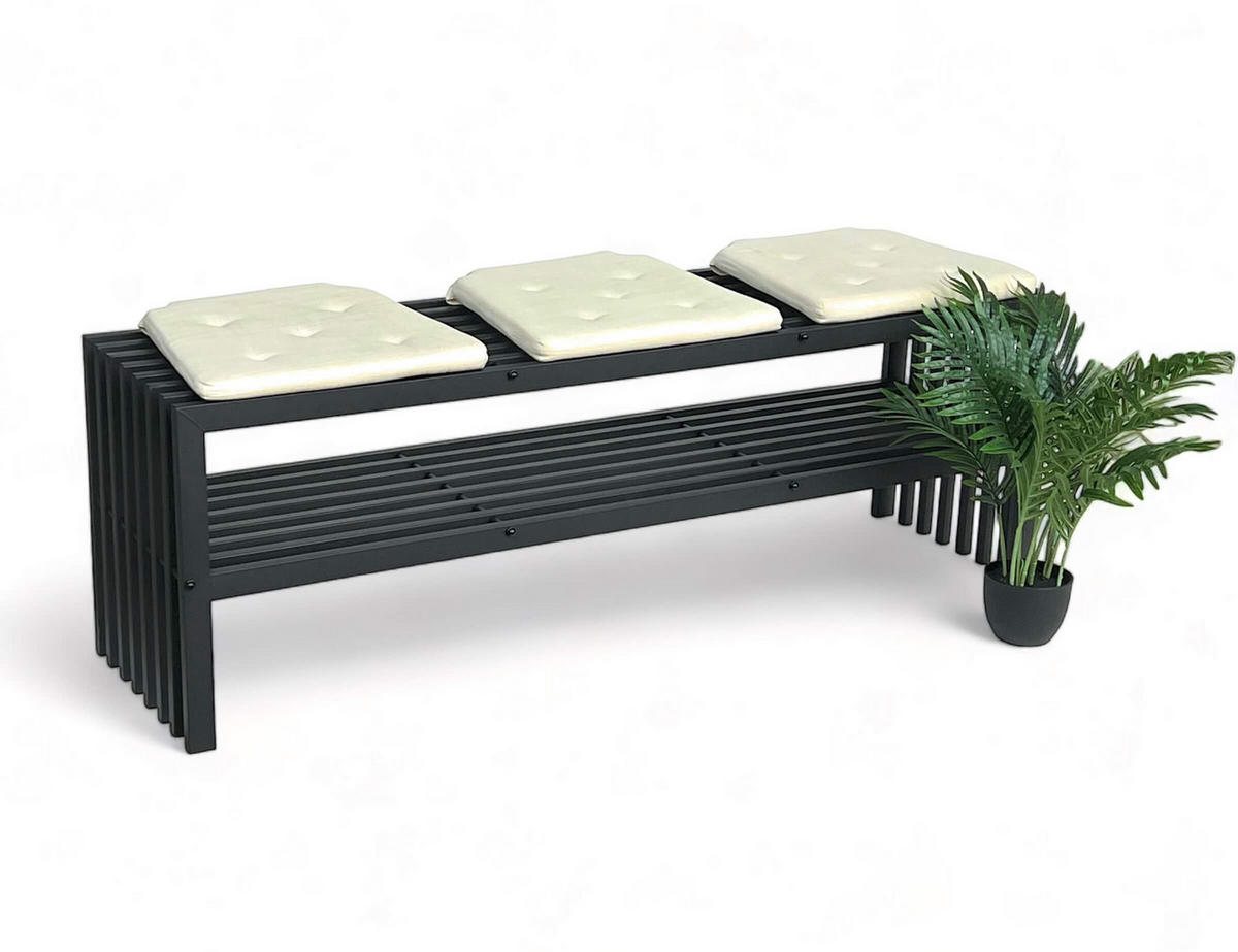 GARTENBANK Metall Wetterfest 3 Sitzer Schwarz 150 cm mit 2 Ebenen - Schwarz, Metall (150/50/40cm) - DanDiBo