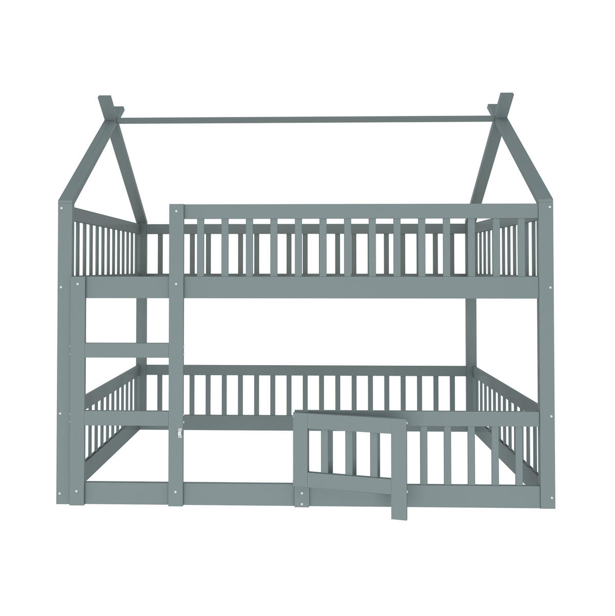 ETAGENBETT aus Holz 140x200 cm Grau mit Treppe und Sicherheitsumrandung - Grau, Holzwerkstoff (140/200cm) - IVMEU