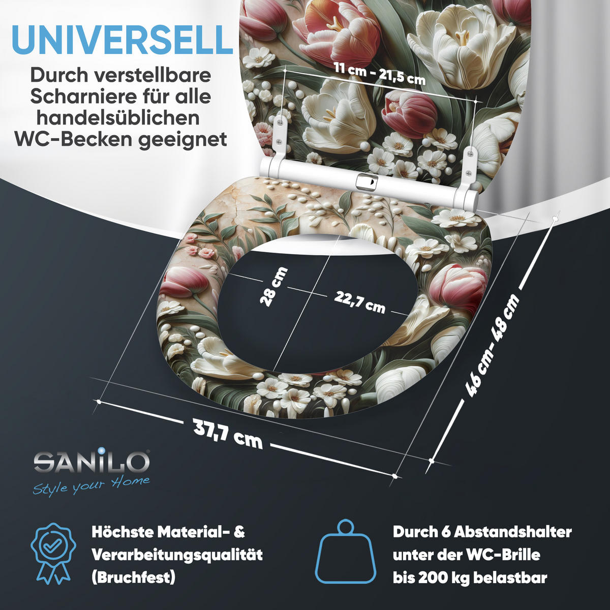 WC-SITZ mit Absenkautomatik & Top Fix Blossique - Grün, Holzwerkstoff (37.7/5/48cm) - Sanilo
