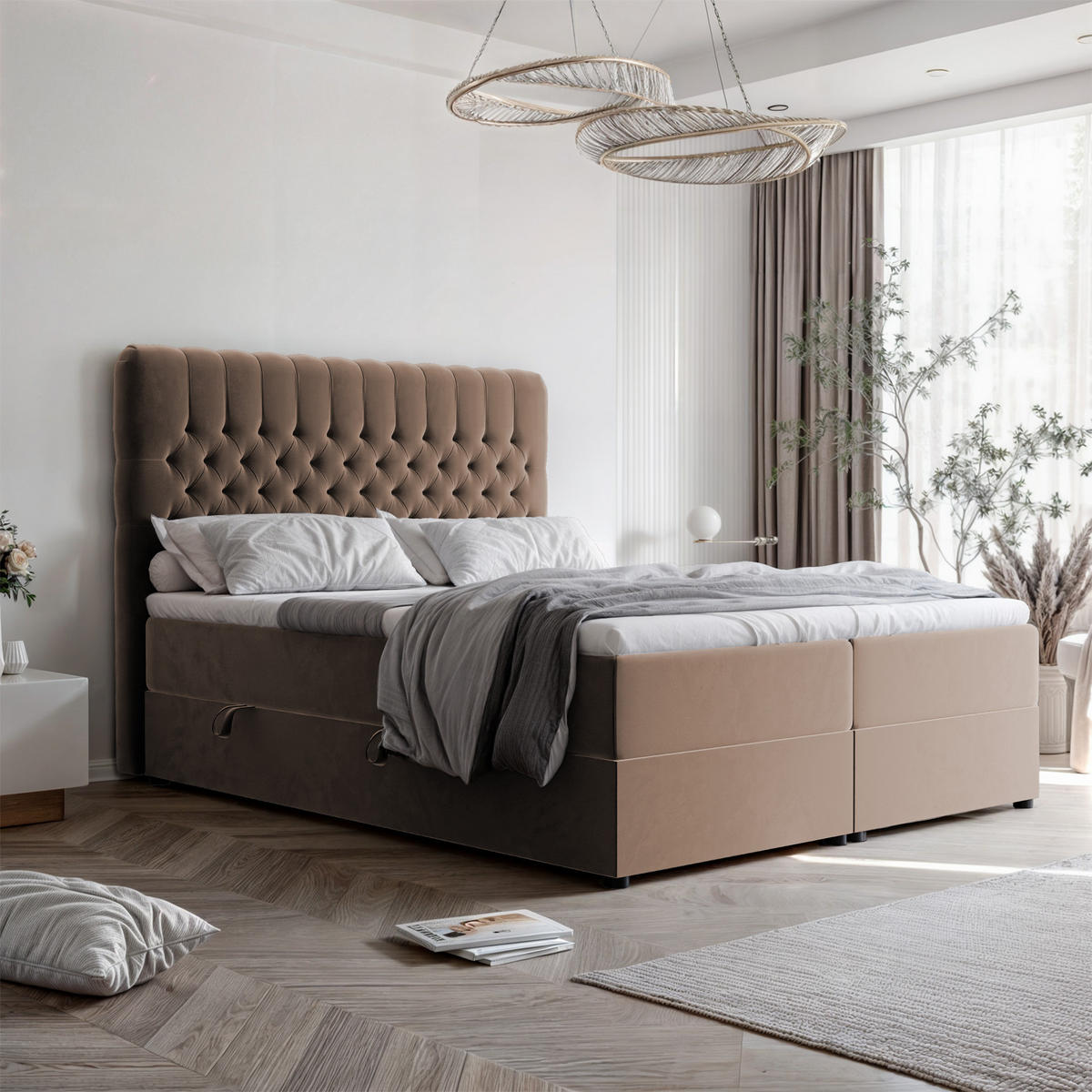 BOXBETT 120x200 cm mit Topper - Braun, Holzwerkstoff/Textil (120/200cm) - Idohome