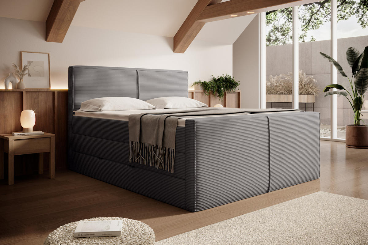 BOXSPRINGBETT Buffalo Anthrazit 160 /200 cm H2/H3 Cord - Anthrazit, Textil (160/200cm) - wonello