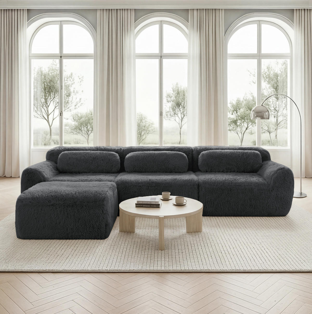 ECKSOFA modular in L-Form Plüsch Grau - Grau, Kunststoff (179/291.2cm) - Meubliv