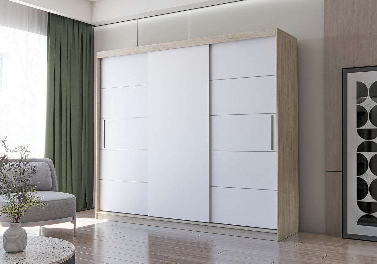 SKŘÍŇ s otočnými dveřmi Alba II 250 cm 250/218/61 cm, 3dveřová, bílý - bílá/barva hliníku, kompozitní dřevo/plast (250/218/61cm) - imoebel24