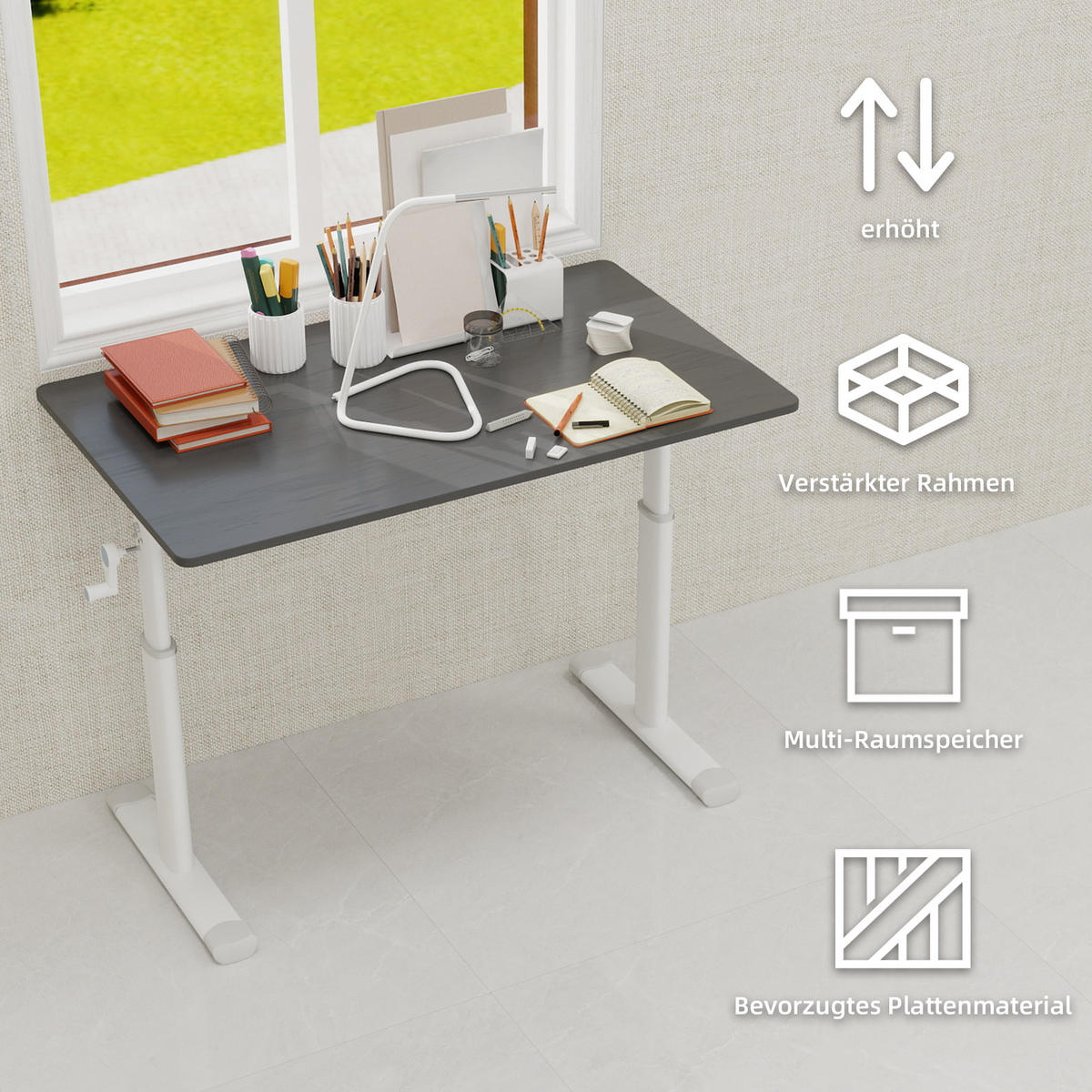 SCHREIBTISCH in Grau Höhenverstellbarer Kinderschreibtisch mit kompaktem Design für Arbeitszimmer, B100/T60/H90 cm - Weiß/Grau, Holzwerkstoff/Metall (60/100/90cm) - STILVORA