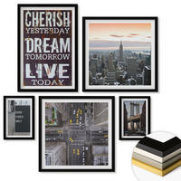 WANDBILDER 5er-Set - 50x50 cm & 20x30 cm & 40x60 cm Schwarzer Rahmen - Elegante Gräser, Blumen, Marmor - Schwarz, Kunststoff (40/60cm) - ArtPrintCave