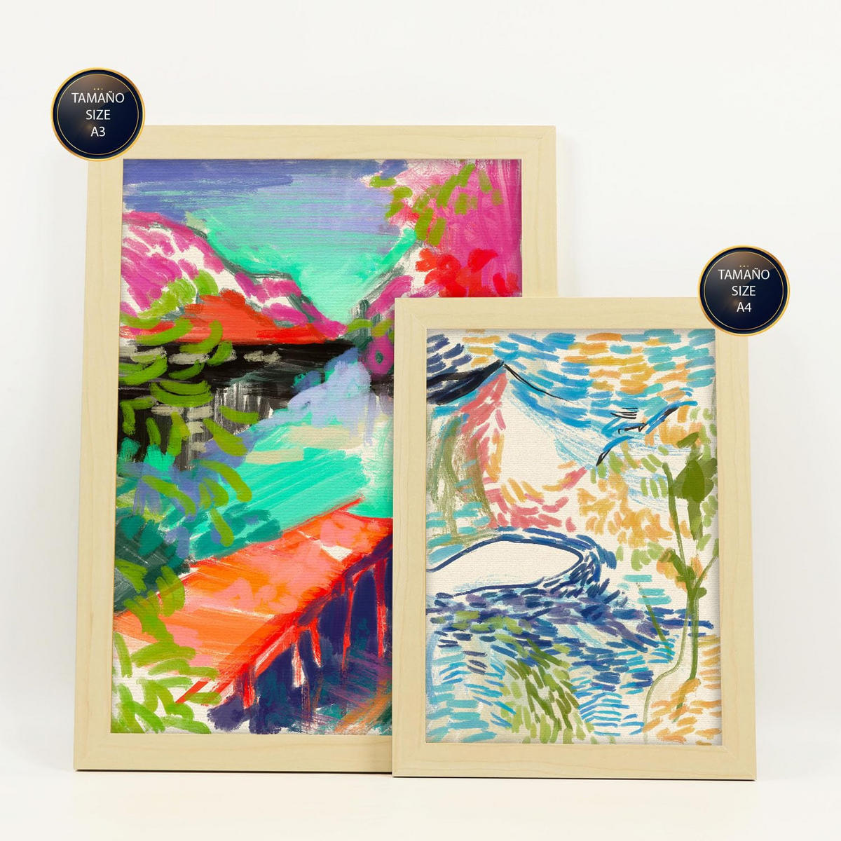 POSTER Set Mit 6 Essenz Der Natur In Kulissen Abstracts Ästhetische Dekorative Gemälde Für Ihr Wohnzimmer Zuhause A3 & A4 Rahmen Aus Hellem Holz - Beige, Papier (29/3cm) - Nacnic