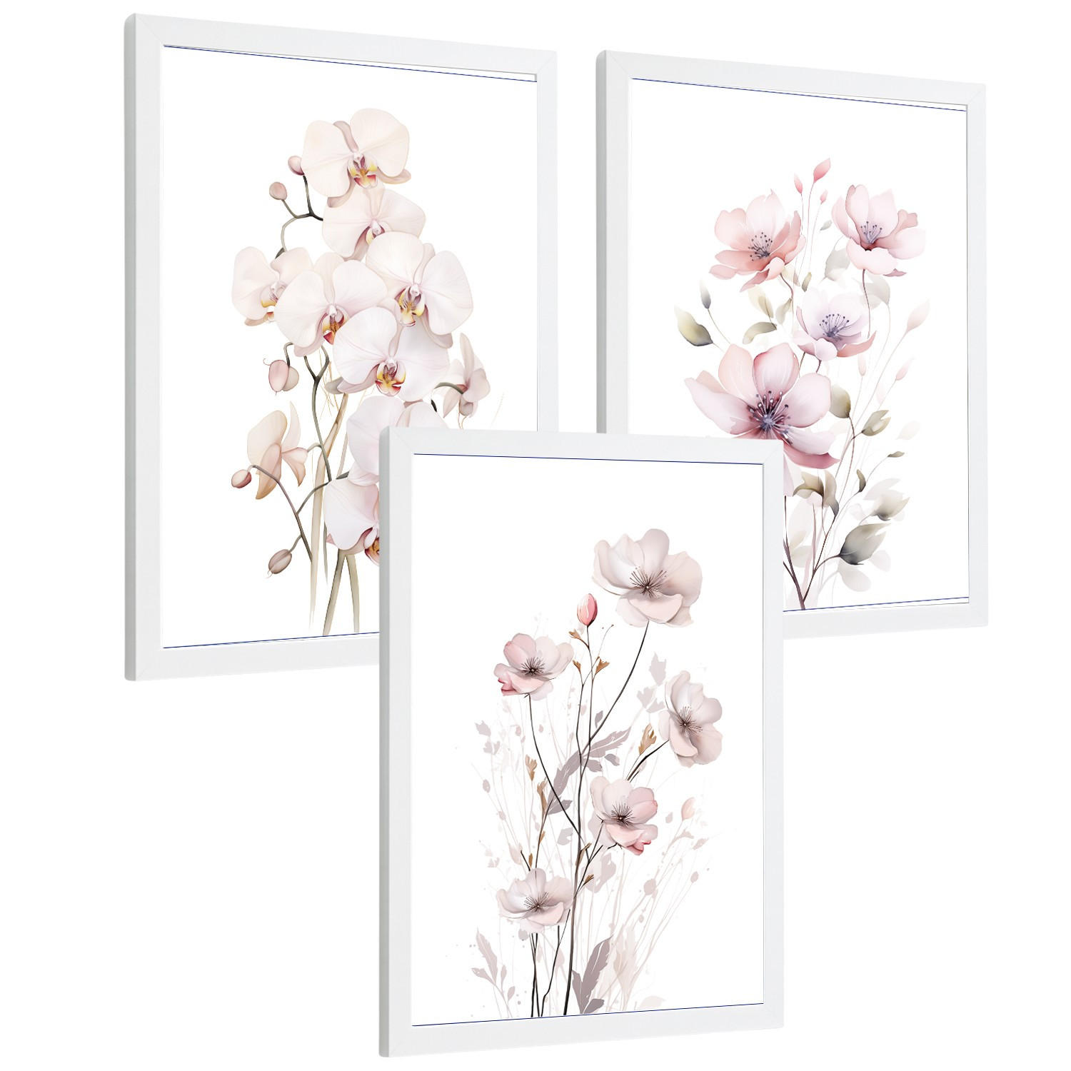 POSTER 3er-Set Wandbilder Orchidee Rosa modern Wohnzimmer Deko, Schlafzimmer, Küche, Badezimmer Rahmenlos A4 - Weiß, Papier (29.7/1/21cm) - Nacnic