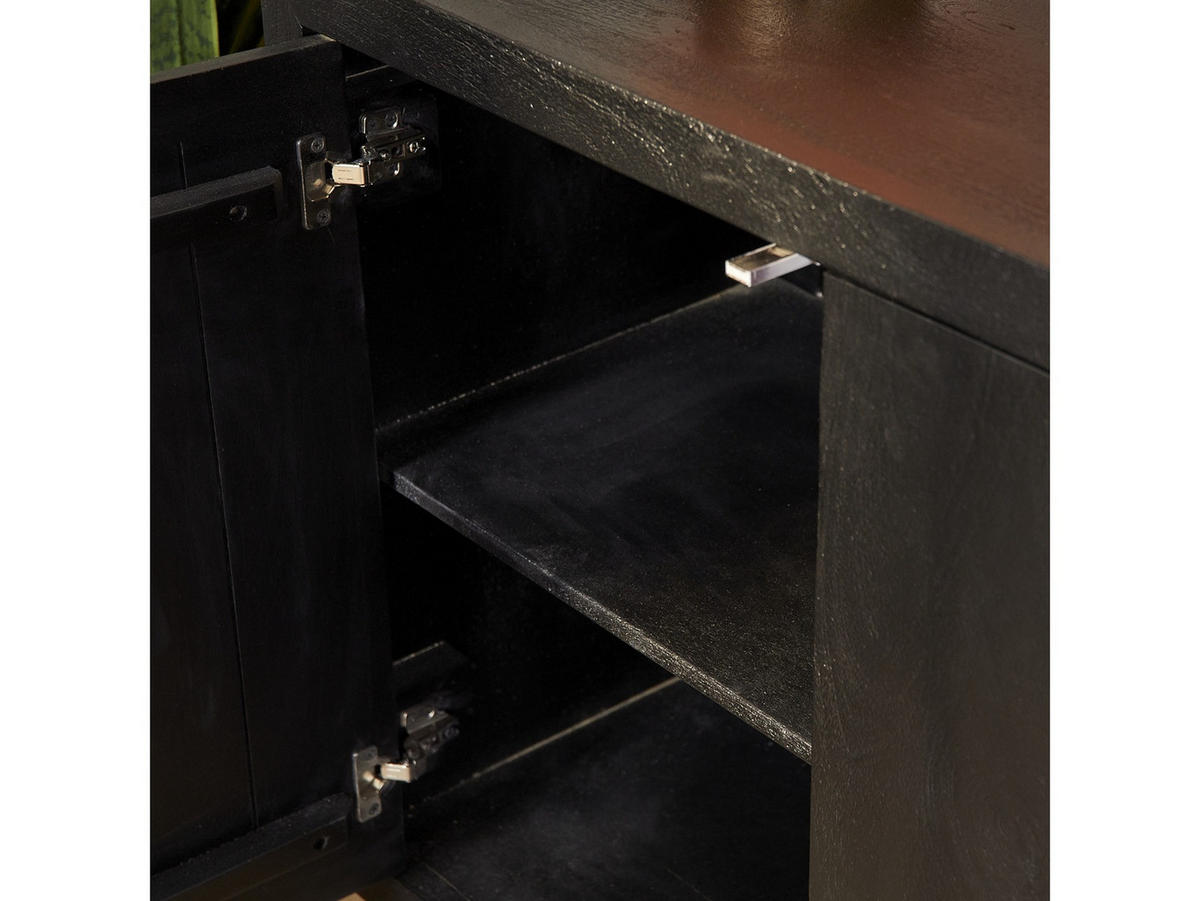 SIDEBOARD Leuven Mangoholz 200 cm / 45 cm Schwarz - Schwarz, Holz (200/80/45cm) - Villa Möbel