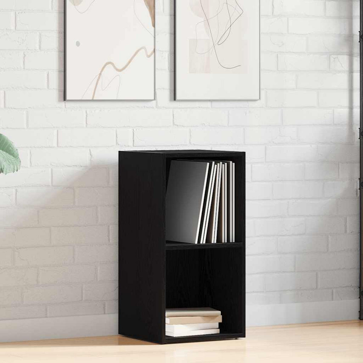 LP-AUFBEWAHRUNGSBOX Schwarz Eichen-Optik 71/34/36Cm - Schwarz, Holzwerkstoff (34/36/71cm) - vidaXL