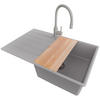 GRANITSPÜLE Kopenhagen, 2-er set Grau 78/50 cm 1 Becken + Küchenarmatur 38/14 cm + Ablauf-Set + Schneidebrett ab 50er Unterschrank - Chromfarben/Beige, Kunststoff (78/20/50cm) - Primagran