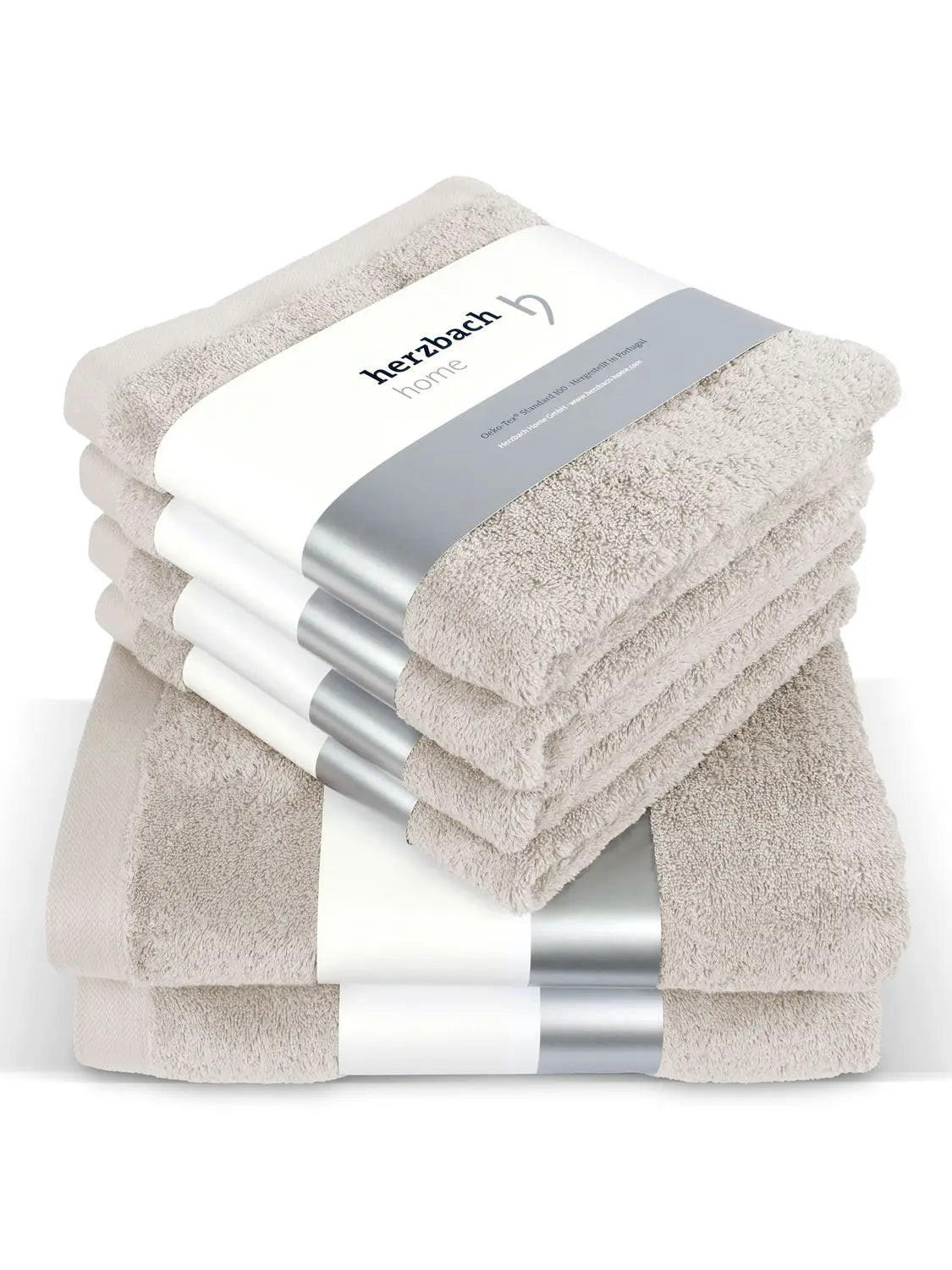6ER Set Pura Sandgrau 2x Duschtuch + 4x Handtuch - Sandfarben, Textil (50/100cm) - Herzbach Home