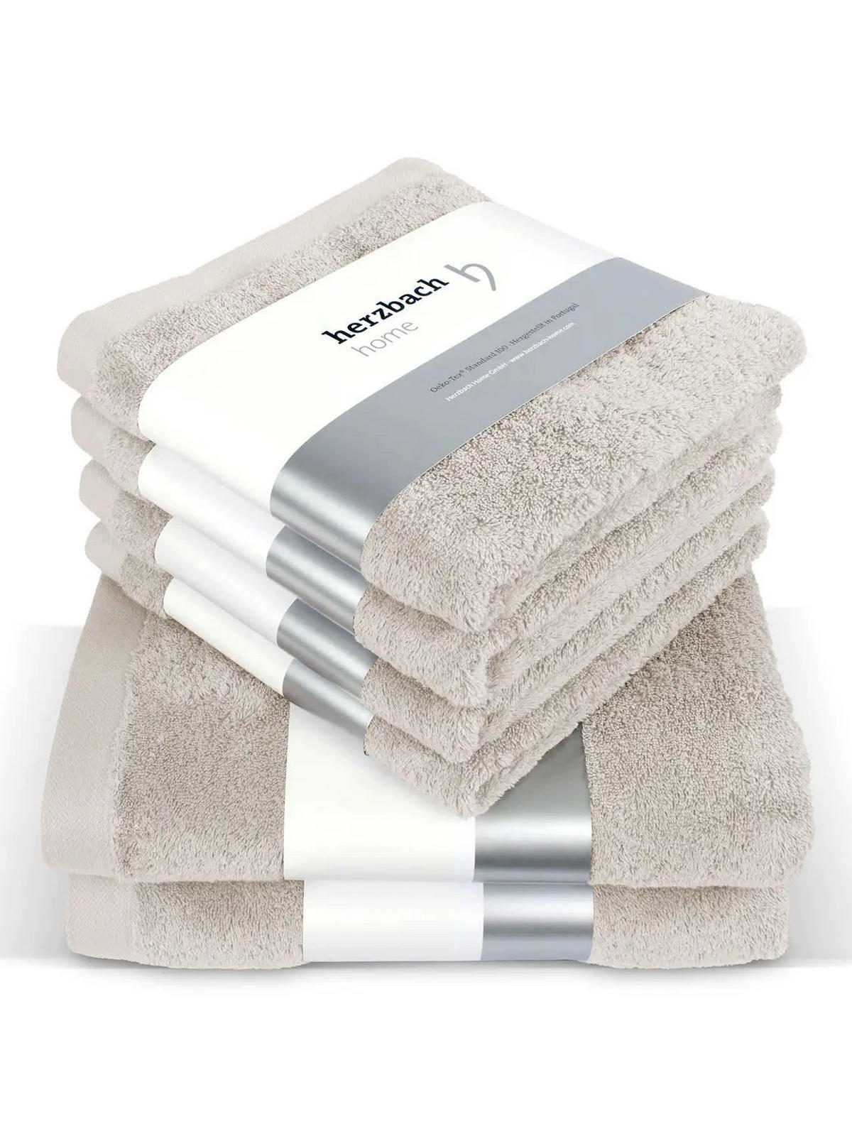 6ER Set Pura Sandgrau 2x Duschtuch + 4x Handtuch - Sandfarben, Textil (50/100cm) - Herzbach Home