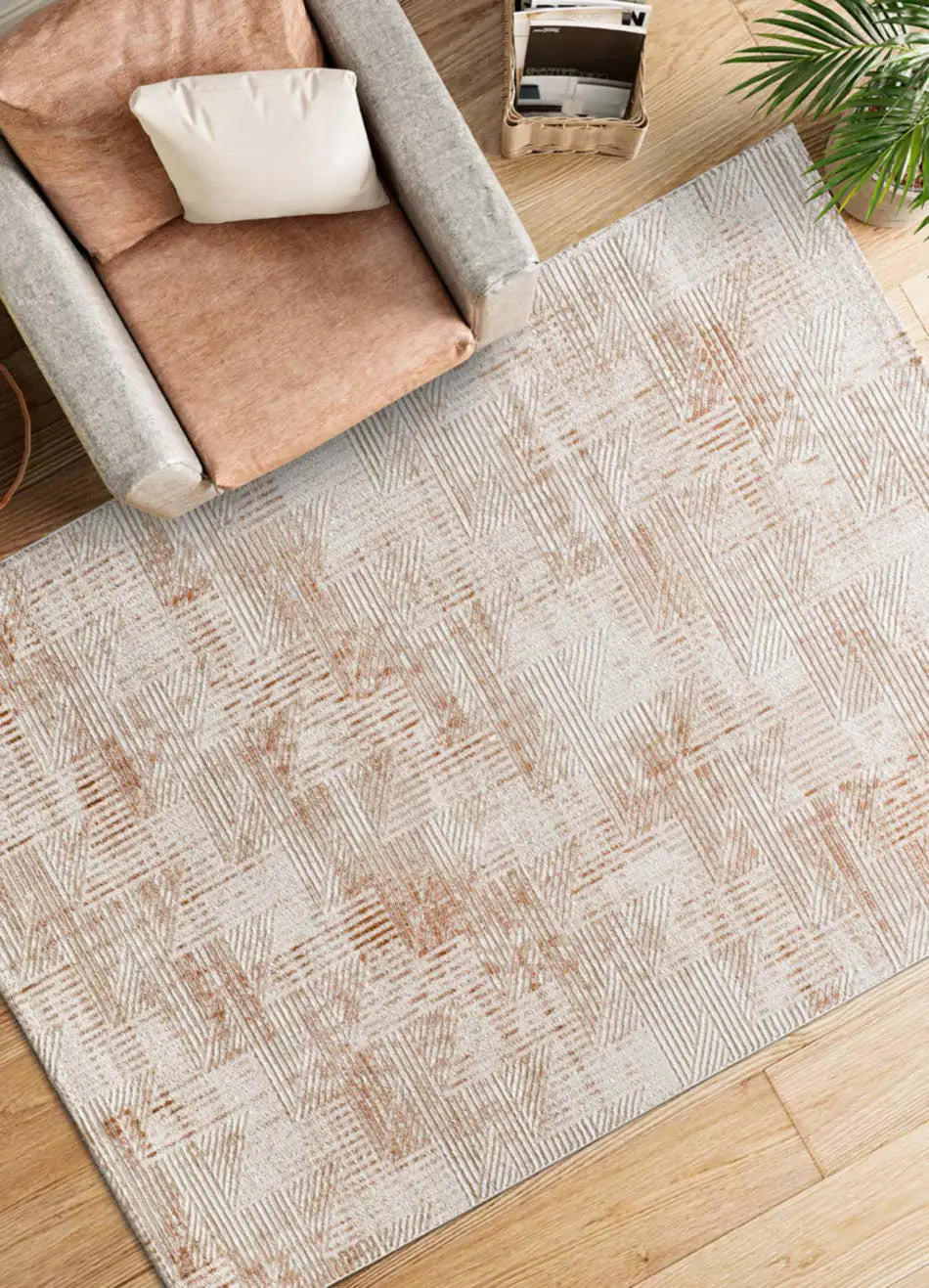 Thumbnail - Atticgo Kurzflorteppich, Beige, Rost, Textil, Grafikmuster, Rechteckig, 134x200 cm, Oeko-Tex® Standard 100, antistatisch...