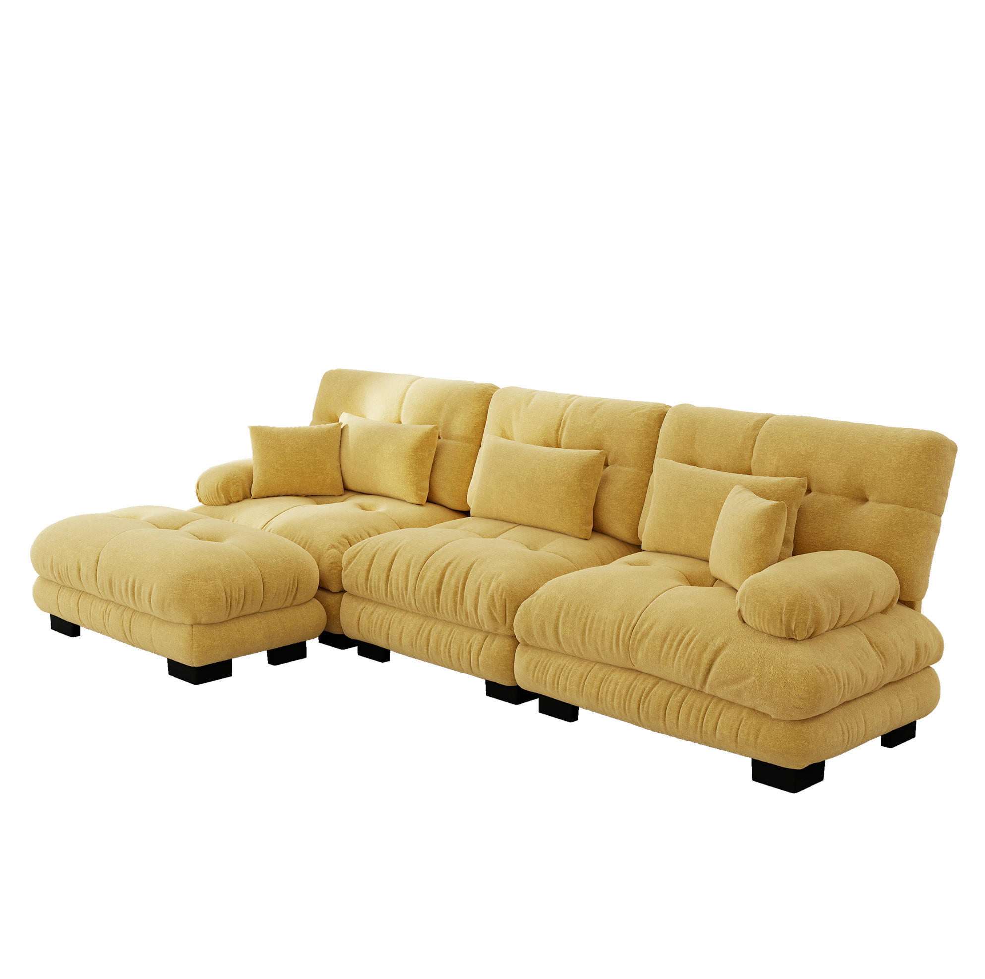 Modfu MODULÁRNÍ rohová pohovka ze ženylky 313x145x81 cm žlutá s pohyblivými otomany a hlubokým sedem