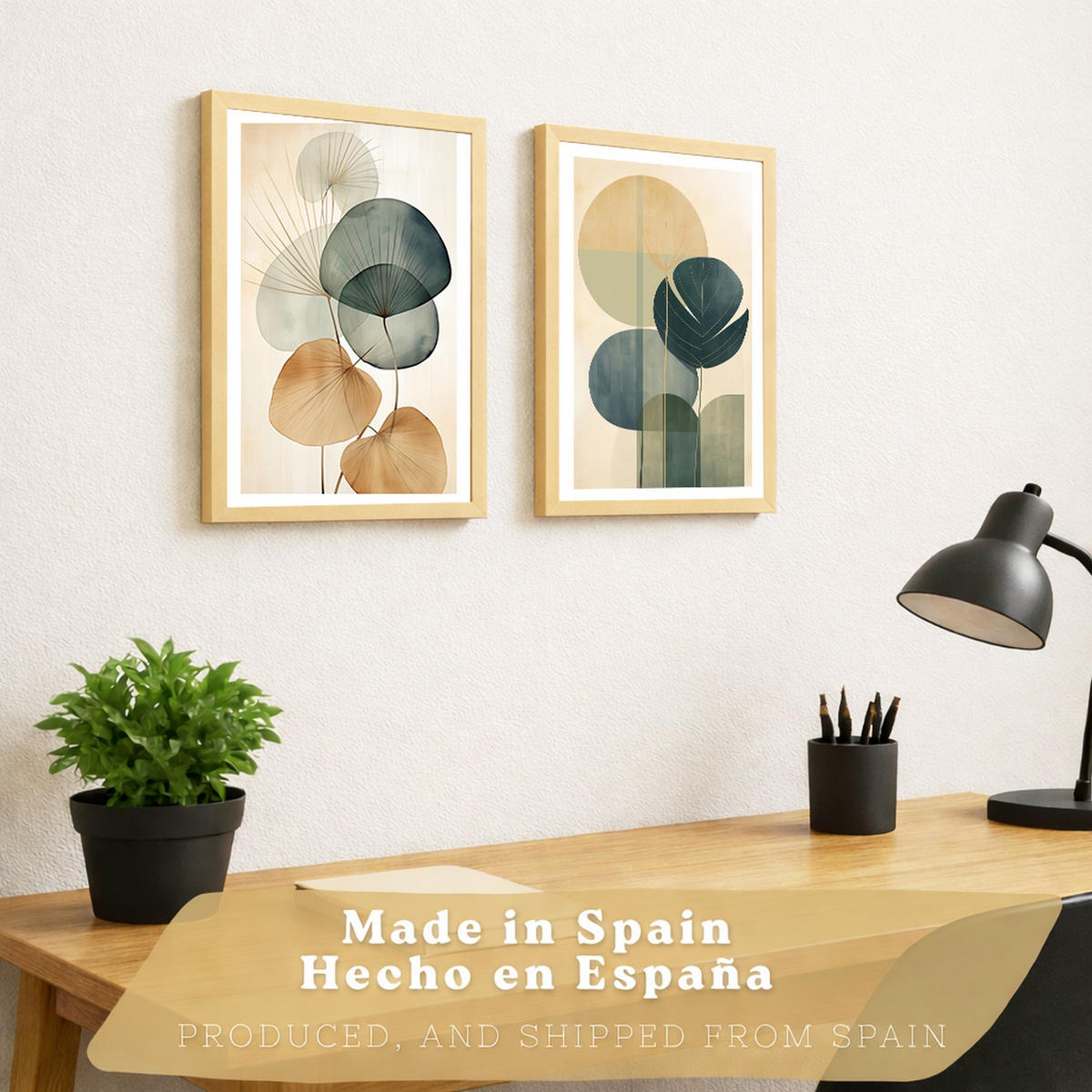 PLAKAT Sada 2 Abstrakt A3 Lehký dřevěný rám - béžová, papír (29.7/1/42cm) - Nacnic