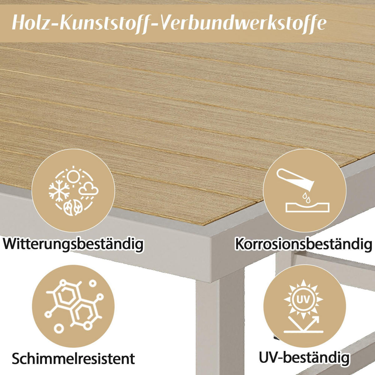 GARTENMÖBEL-SET für 4 Personen, Khaki + Beige - Beige, Metall - KOMHTOM