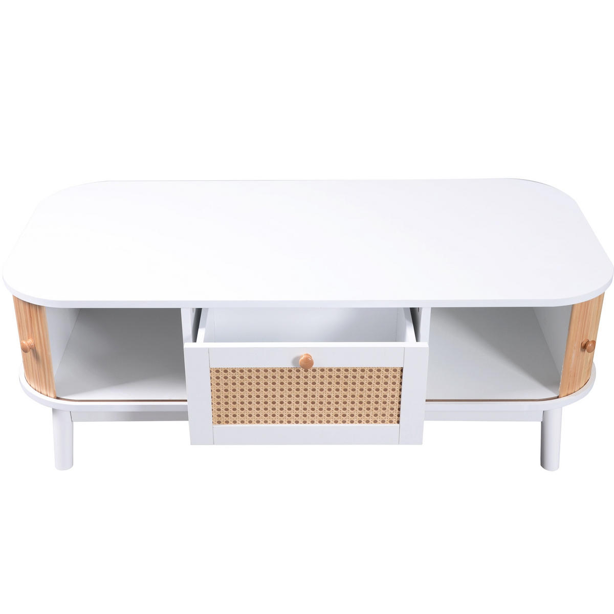 COUCHTISCH aus MDF 110x55x38,5 cm Weiß mit Holzoptik, Schubladen und Stauraum - Weiß, Holzwerkstoff (110/55/38.5cm) - IVMEU